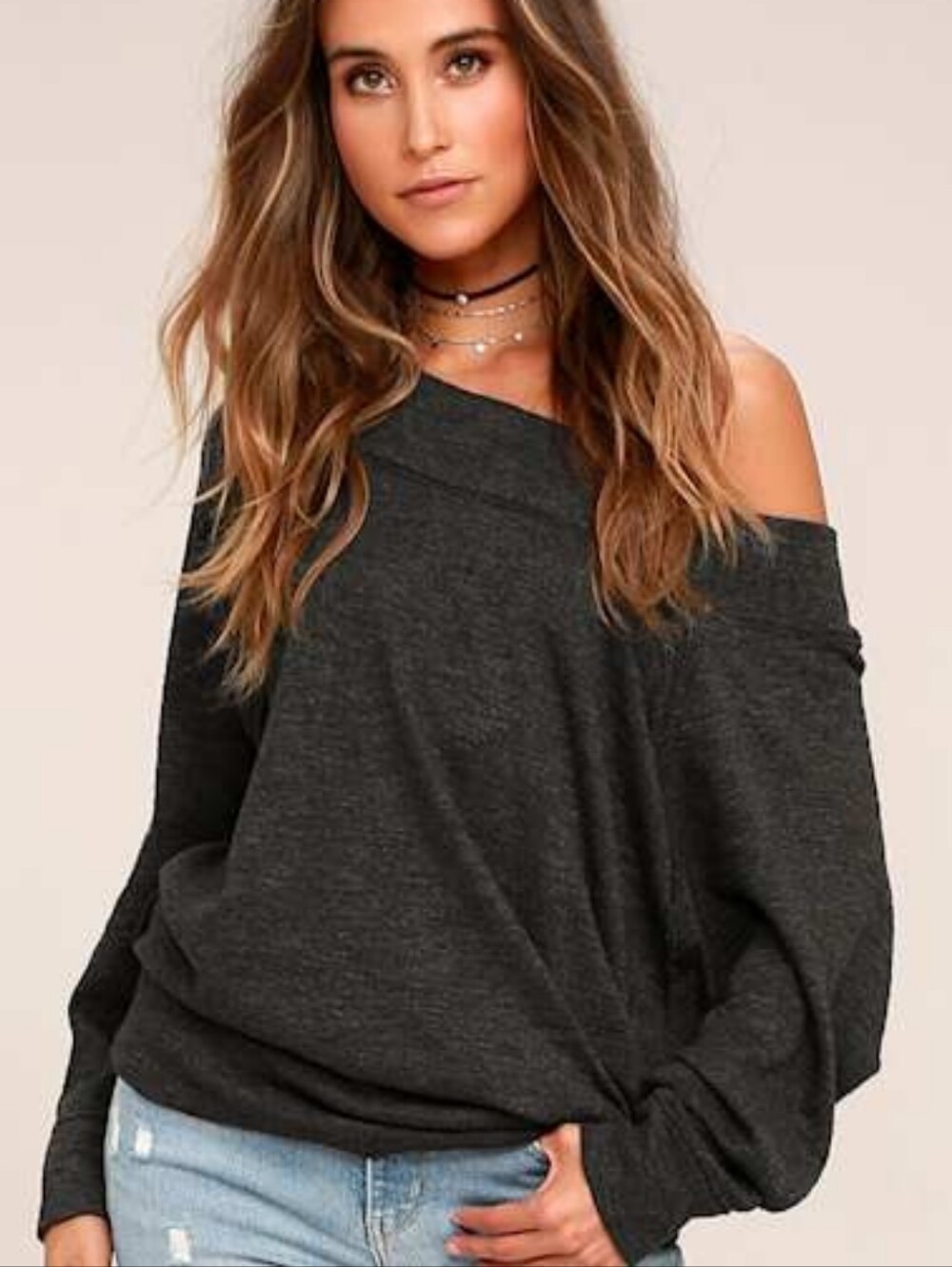 Free People Palisades Washed Black Off-the-Shoulder Sweater Top Y2K XS - Picture 3 of 13